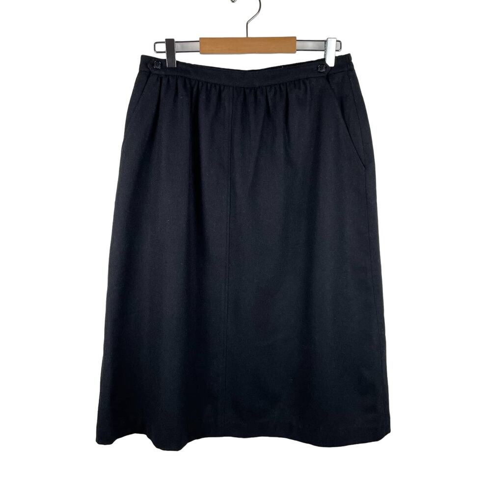 80s Vintage Black Wool Blend Midi Skirt w/ Pockets Size 18W Minimalist Classic
